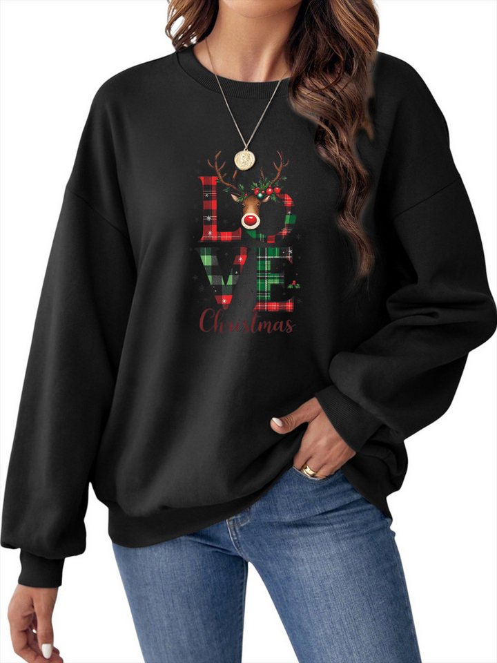 PYLIKE Sweatshirt Damen Pullover mit Weihnachten Print, loose Fleecepullove Bequem für Weihnachten Herbst & Winter von PYLIKE