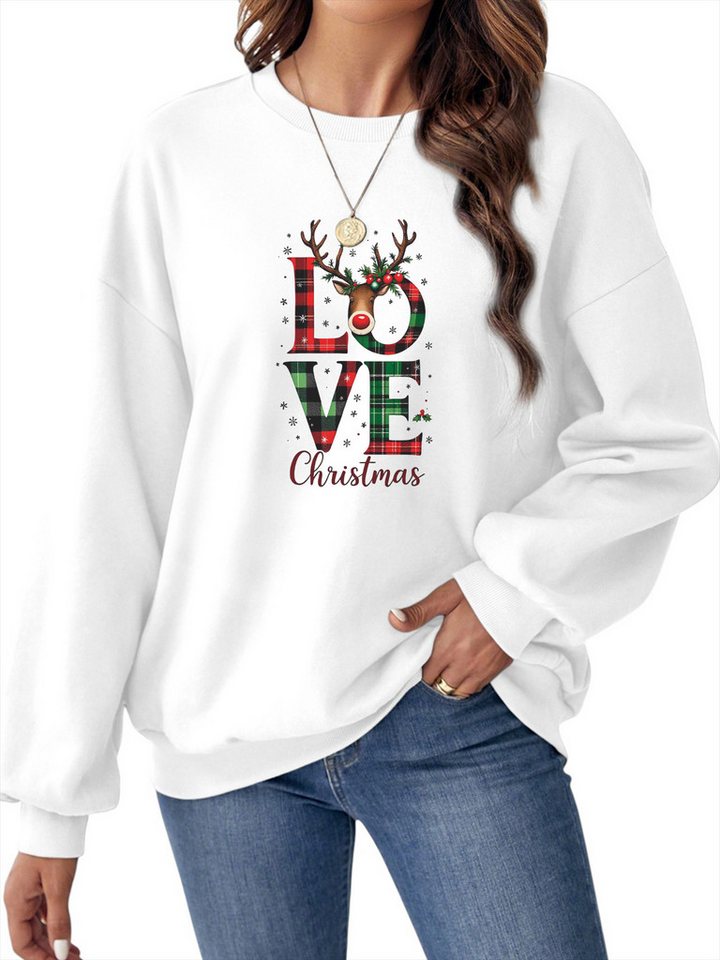 PYLIKE Sweatshirt Damen Pullover mit Weihnachten Print, loose Fleecepullove Bequem für Weihnachten Herbst & Winter von PYLIKE
