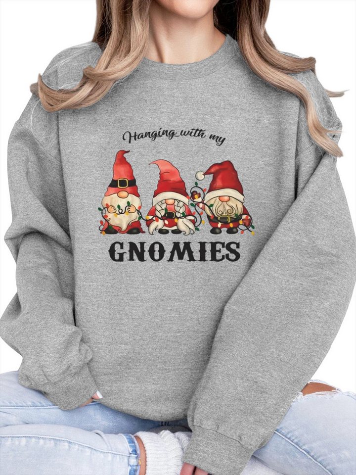 PYLIKE Sweatshirt Damen Rundhals Sweatshirt mit Weihnachten –Zwerge Print Bequem für festlich Weihnachten- Herbst & Winter von PYLIKE