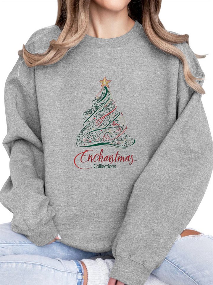PYLIKE Sweatshirt Damen Rundhalsausschnitt festlich Sweatshirt mit Weihnachtsbaum Print Bequem für festlich-Weihnachten Herbst & Winter von PYLIKE