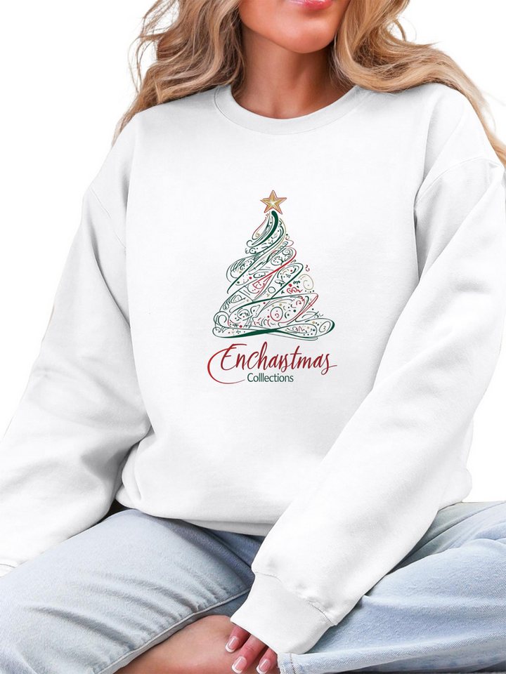 PYLIKE Sweatshirt Damen Rundhalsausschnitt festlich Sweatshirt mit Weihnachtsbaum Print Bequem für festlich-Weihnachten Herbst & Winter von PYLIKE