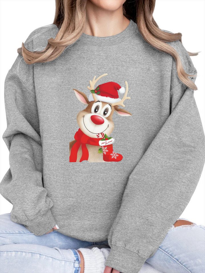 PYLIKE Sweatshirt Damen festlich Sweatshirts mit Druck,Langarm Lose Pullover Top Besondere Weihnachts-Outfits von PYLIKE