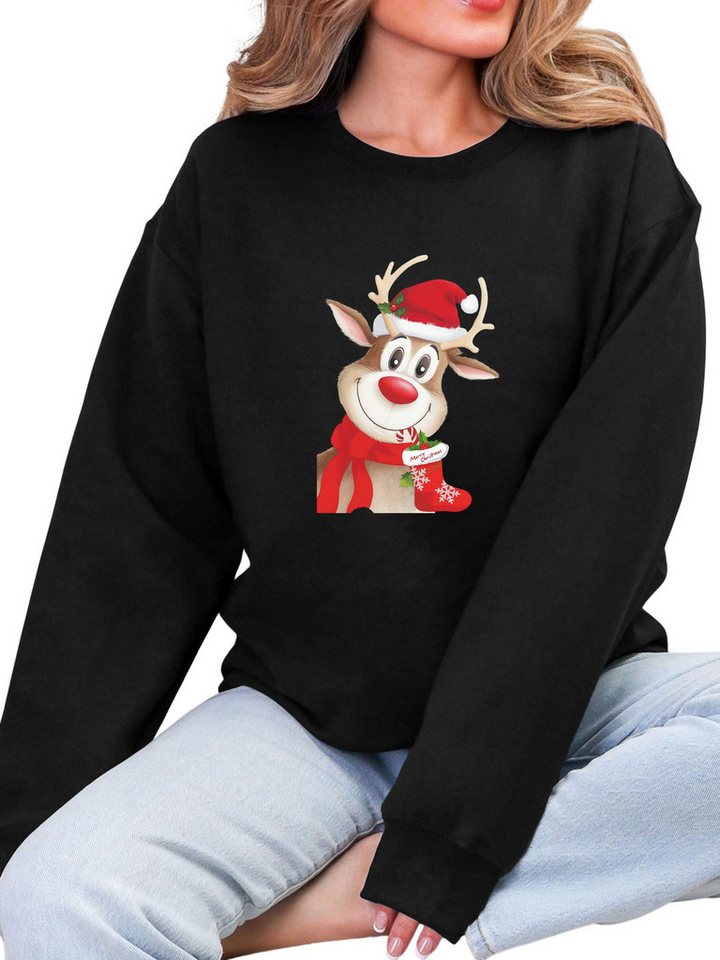 PYLIKE Sweatshirt Damen festlich Sweatshirts mit Druck,Langarm Lose Pullover Top Besondere Weihnachts-Outfits von PYLIKE