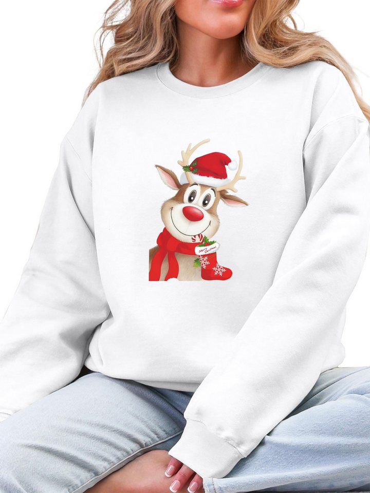 PYLIKE Sweatshirt Damen festlich Sweatshirts mit Druck,Langarm Lose Pullover Top Besondere Weihnachts-Outfits von PYLIKE