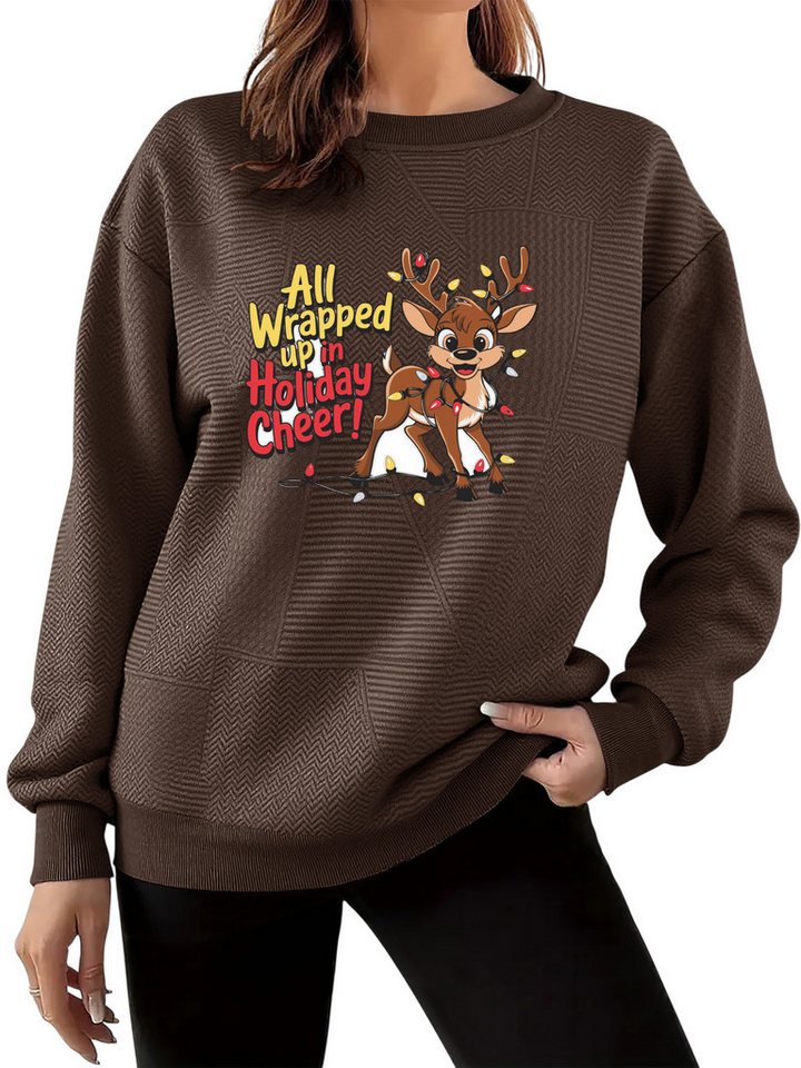 PYLIKE Sweatshirt Festlich Streetstyle-Pullover für Damen mit Weihnachten Elch-Druck Feiner Strukturstoff,Warm in Herbst & Winter von PYLIKE