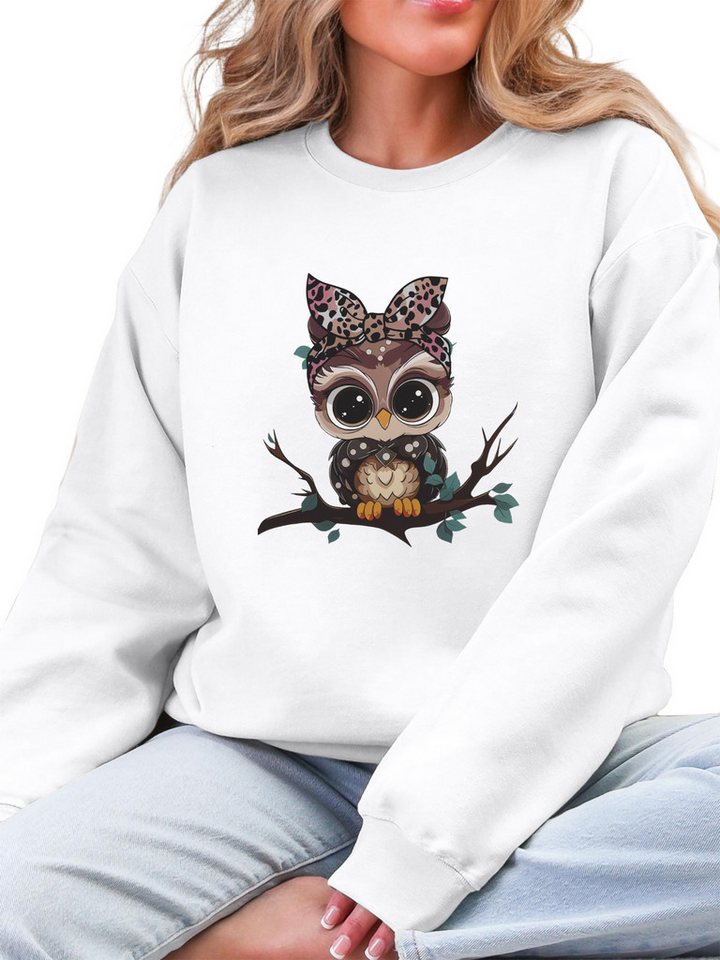 PYLIKE Sweatshirt Fleecepullover Damen,Sweatshirt mit Cartoon-Eule Print Bequem für Herbst & Winter von PYLIKE