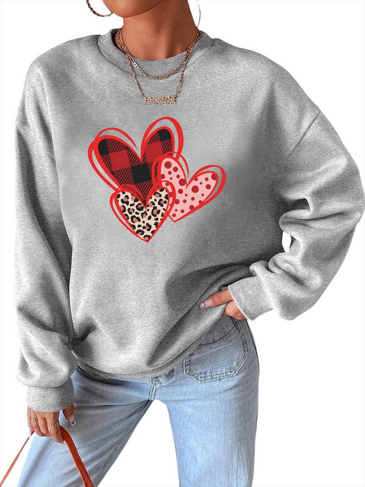 PYLIKE Sweatshirt Fleecepullover Damen,Sweatshirt mit Graffiti Herz Pfirsich Print Bequem für Herbst & Winter von PYLIKE