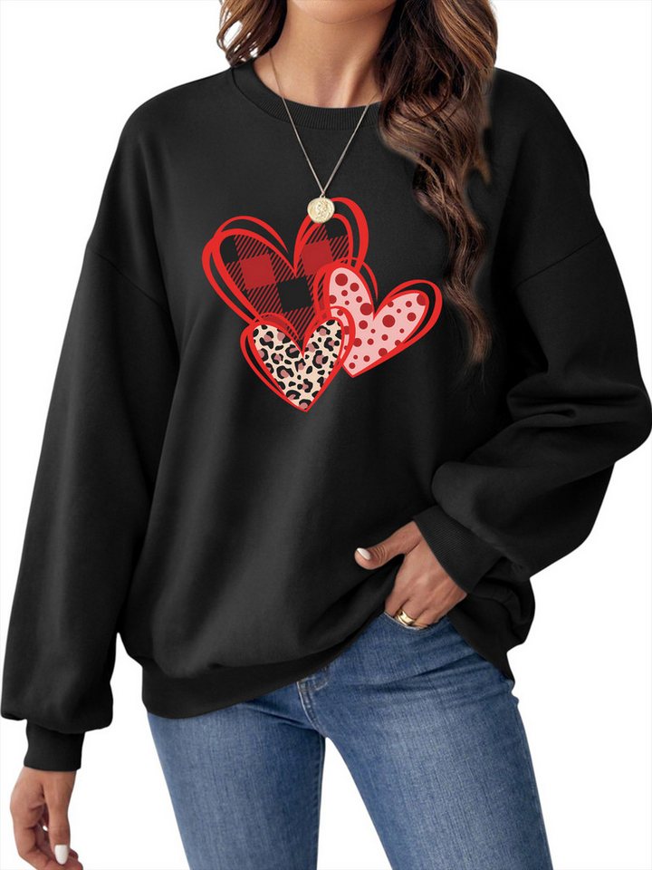 PYLIKE Sweatshirt Fleecepullover Damen,Sweatshirt mit Graffiti Herz Pfirsich Print Bequem für Herbst & Winter von PYLIKE