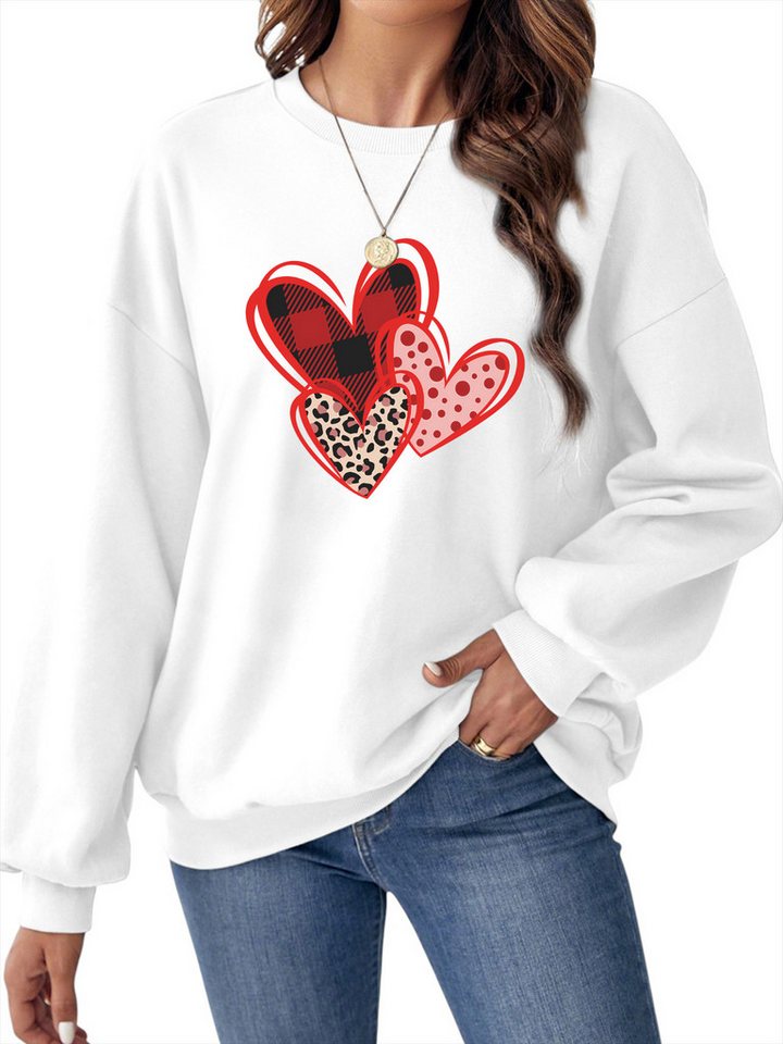 PYLIKE Sweatshirt Fleecepullover Damen,Sweatshirt mit Graffiti Herz Pfirsich Print Bequem für Herbst & Winter von PYLIKE