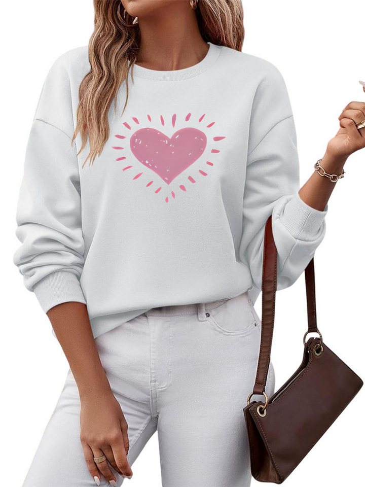 PYLIKE Sweatshirt Fleecepullover Damen,Sweatshirt mit Liebe Print,Langarm Lockerem Fit Bequem für Herbst & Winter von PYLIKE