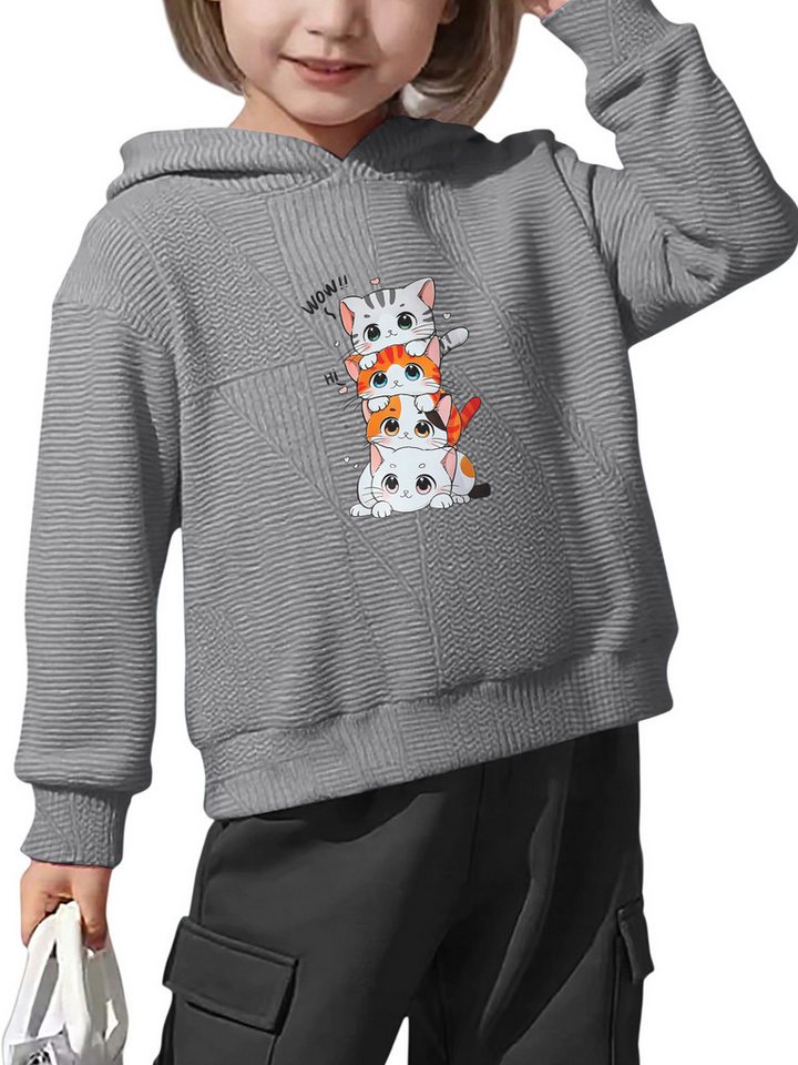 PYLIKE Sweatshirt Kinder Baumwolle Kapuzenpullover mit Süße Katze Print Für Kleinkinder, Jungen und Mädchen von PYLIKE
