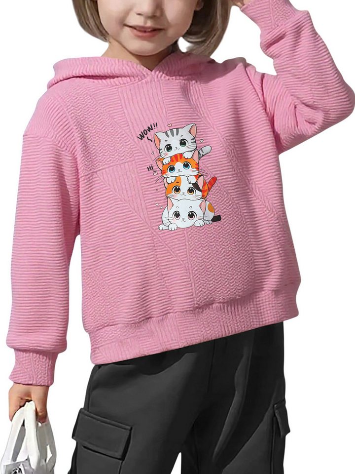 PYLIKE Sweatshirt Kinder Baumwolle Kapuzenpullover mit Süße Katze Print Für Kleinkinder, Jungen und Mädchen von PYLIKE