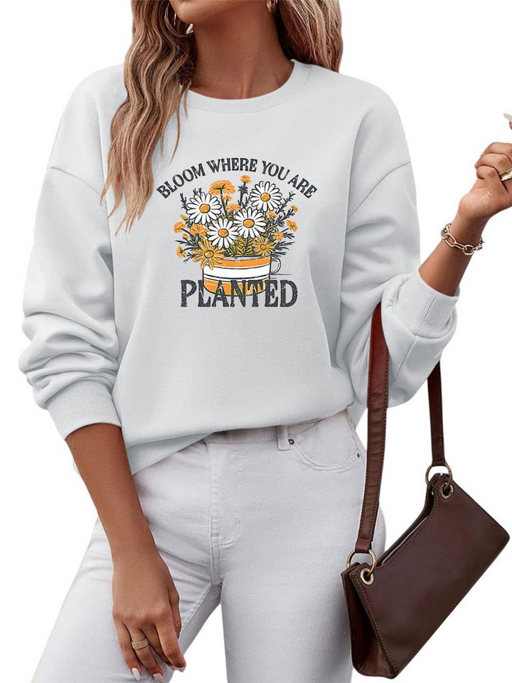 PYLIKE Sweatshirt LOOSE Fleecepullover Damen,Sweatshirt mit Blumen Print Bequem für Herbst & Winter von PYLIKE