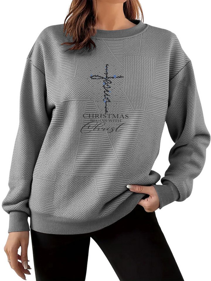 PYLIKE Sweatshirt Lässiger Streetstyle-Pullover für Damen mit Kreuzen-Druck Feiner Strukturstoff,Warm in Herbst & Winter von PYLIKE