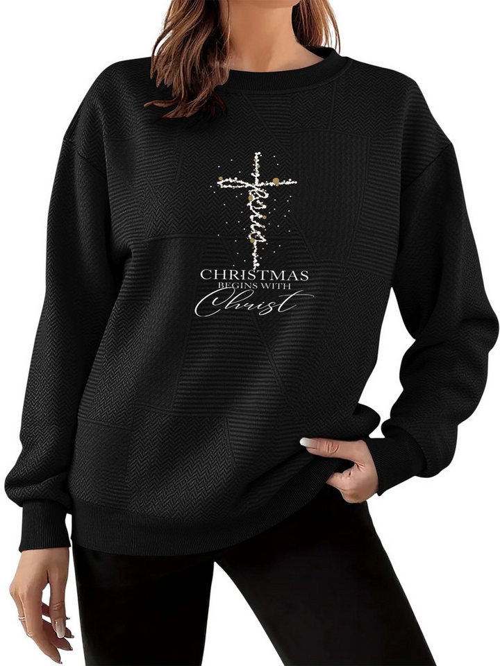 PYLIKE Sweatshirt Lässiger Streetstyle-Pullover für Damen mit Kreuzen-Druck Feiner Strukturstoff,Warm in Herbst & Winter PYLIKE Sweatshirt Lässiger Streetstyle-Pullover für Damen mit Kreuzen-Druck Feiner Strukturstoff,Warm in Herbst & Winter von PYLIKE