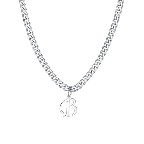 PYNASA Edelstahl-Halskette mit Initiale A-Z für Männer und Frauen, kubanische Kette, Titanstahl, Buchstaben-Anhänger, Charm-Halsketten, Accessoires, Schmuck für Damen und Herren, 53,3 cm lange Kette PYNASA Edelstahl-Halskette mit Initiale A-Z für Männer und Frauen, kubanische Kette, Titanstahl, Buchstaben-Anhänger, Charm-Halsketten, Accessoires, Schmuck für Damen und Herren, 53,3 cm lange Kette von PYNASA