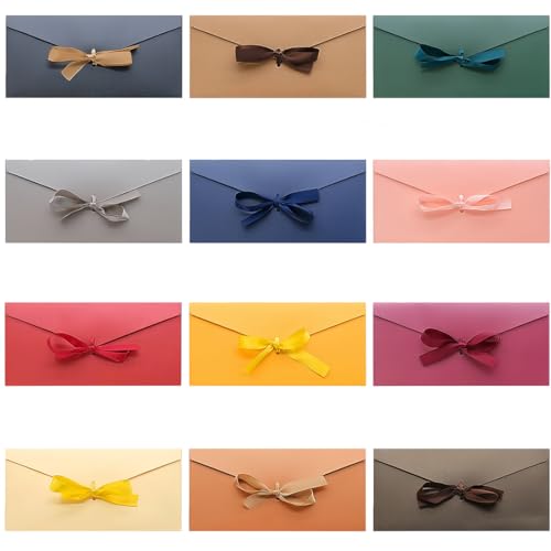PYRUVAE 12 Stück Blanko Briefumschläge mit Schleife Umschläge (22 x 11cm) in Lang Format für Hochzeit Einladungskarten Nachricht Karte Party Geburtstag Weihnachten Geschenk Karten(Mehrfarbig von PYRUVAE