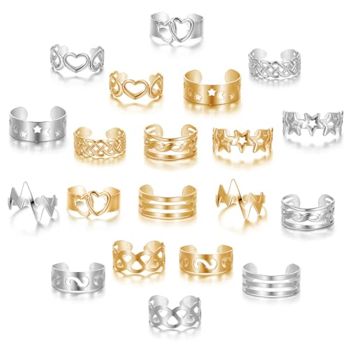 PYRUVAE 20 Stück Zehenringe Damen, Zehenringe Gold, Zehenringe Silber, Zehenringe für Frauen Fußkettchen und Zehenring Set Verstellbare Bandringe, Schmuckset von PYRUVAE