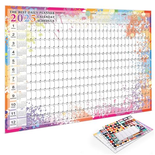PYRUVAE XXL Wandkalender 2025 (52x74cm) - Jahresplaner 2025 quer als Kalender für die Wand - Jahreskalender für 12 Monate mit Ferienübersicht - Kalender gefalzt für das Büro (Bunter 2) von PYRUVAE