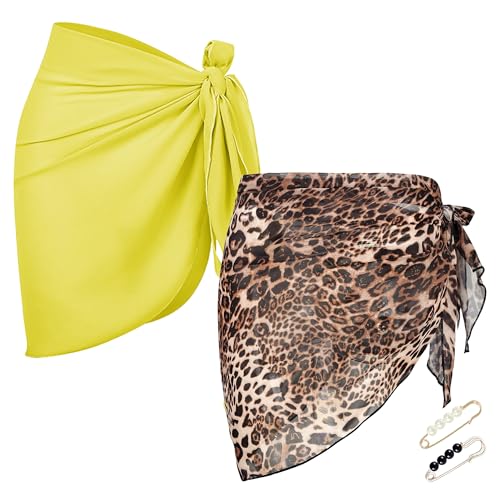 PYSEOSISE Strand Wrap Sarong, 2 Stück Chiffon Bikini Cover Up, Sommer Sheer Vertuschung Chiffon Badeanzug Elegant Wickelrock Strand Sarong Strandrock Kurz für Damen PYSEOSISE Strand Wrap Sarong, 2 Stück Chiffon Bikini Cover Up, Sommer Sheer Vertuschung Chiffon Badeanzug Elegant Wickelrock Strand Sarong Strandrock Kurz für Damen von PYSEOSISE