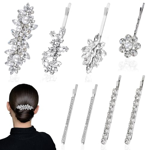 PYSEOSISE Strass Haarspangen, 8 Stück Braut Haarschmuck Silber, Elegante Braut-Haarspangen Glitzer Haarschmuck Hochzeit für Damen Hochzeiten Partys Abendpartys von PYSEOSISE