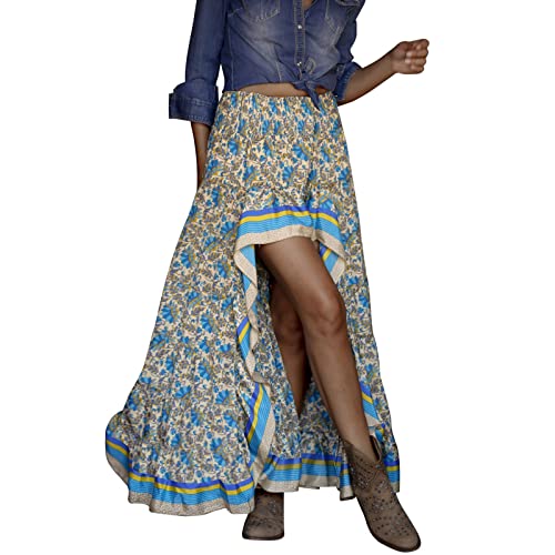 Asymmetrischer, böhmischer, bedruckter Urlaubsrock mit hoher Taille für Damen Röcke Weit von PYUIYY