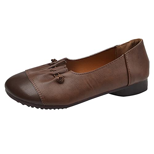 Damenmode Farbblockierung Leder Flacher Komfort Weiche Sohle Flache Freizeitschuhe Damen Damen Schuhe (Brown, 37) von PYUIYY