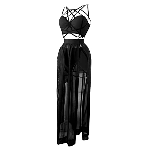 PYUIYY Dreiteiliges Damenkleid mit Trägern und Busenkissenrock Dessous Dessous Set Schwarz Spitze von PYUIYY