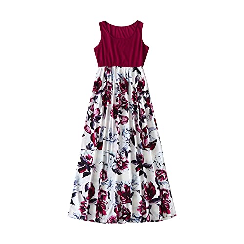 Family Sleeveless Mommy Flower Set Maxi Dresses Print Matching Summer and Me (Red, 5-6 Years) von PYUIYY