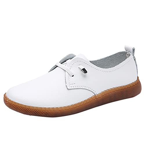 Frau Casual Spitzschuh Lederschuhe Frauen Weiche Sohlen Kleine Weiße Schuhe Slip On Mutter Schuhe Lässige Kleine Lederschuhe Damen Schuhe Elegant Flach von PYUIYY