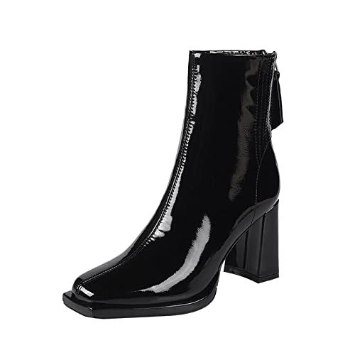 Herbst und Winter High Heel Short Boots Casual Square Head Thick Heel Leather Back Zipper Fashion Boots für Frauen Chopper Herren Compatible with Motorrad von PYUIYY