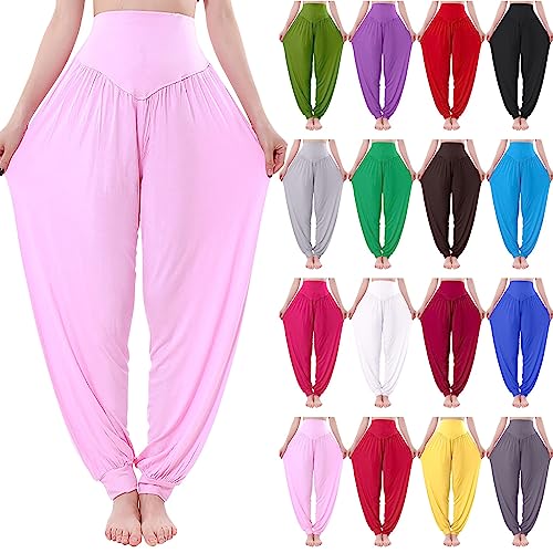 Hosen Damen Sporthose Yogahosen Sport Pumphose Haremshose Sommerhose Pant Lange Schlupfhose Boho Strandhose Leicht Freizeithose Loose Frauen Hose Jogginghose Hose Hosen Große Größe (A Wine, XXL) von PYUIYY