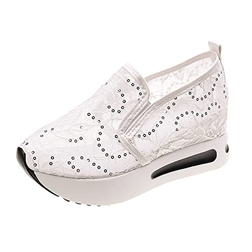 PYUIYY 2023 Sommer und Herbst Mesh Atmungsaktive Casual Slope Heel Freizeitschuhe mit dicker Sohle Neon Grüne Schuhe Damen von PYUIYY