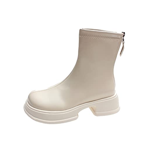 PYUIYY Damen Stiefeletten Herbst und Winter Mode bequem einfach einfarbig bequemer seitlicher Reißverschluss Schwarze Damen Lederoptik von PYUIYY