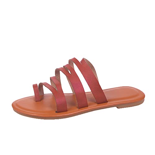 PYUIYY Damenmode Sommer einfarbig Lederriemen Kombination Set Toe Flache Sandalen Schuhe Damen Stiefeletten Leder von PYUIYY
