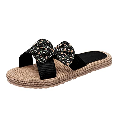PYUIYY Frauen Flache Blumen Hausschuhe Floral Strand Hausschuhe Slip On Mode Hausschuhe Flache Offene Spitze Sommer Lässige Mode Sandalen Strand Hausschuhe Party Schuhe Damen von PYUIYY