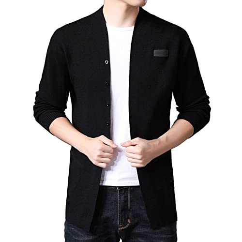 PYUIYY Herren Herbst Mode Freizeit Feste Befestigung Dünne Jacke Bluse Mantel Strickjacke Pullover Mit Hals Herren (Black #4, XXXXL) von PYUIYY