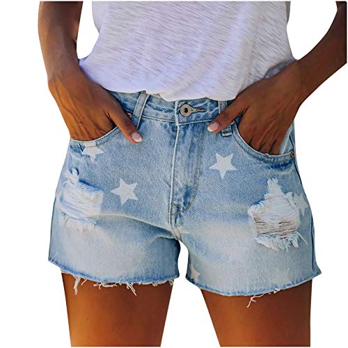PYUIYY Hosen Drucken Jeans Bottom Lässige Shorts Damen Loch Tasche Denim Mode Weibliche Hosen Shorts Mädchen Unterwäsche (Light Blue, S) von PYUIYY