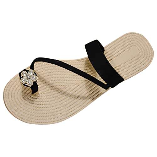 Sommer Böhmische Perle Dekorative Set Toe Flache Sandalen Schuhe Damen 36 von PYUIYY