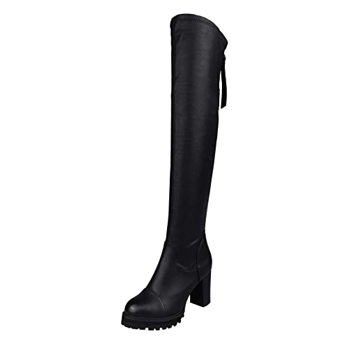 PYUIYY einfarbig Reißverschluss hinten klobige High Heel Stretch Overknee-Stiefel Schmaler Schaft Warm Gefüttert von PYUIYY