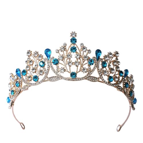 Krone Kronen-Diadem Mode Stirnbänder Brautkronen Crown Colors Prinzessin Königin Mädchen Kristall Tiara(Gold Sky Blue) von PZOFERLIN