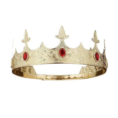 Krone Kronen-Diadem Mode Stirnbänder Brautkronen Crown Royal King Crown for Männer/Frauen – Prinzenkronen und Tiaras aus Metall(C2 G Red) von PZOFERLIN