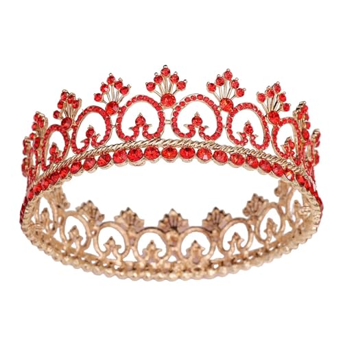 Krone Kronen-Diadem Mode Stirnbänder Brautkronen Crown Royal King Crown for Männer/Frauen – Prinzenkronen und Tiaras aus Metall(Red) von PZOFERLIN