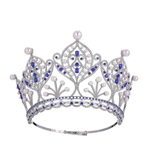 Krone Kronen-Diadem Mode Stirnbänder Brautkronen Kristall Strass Krone Barock Vintage Hochzeit Tiaras Braut Haarschmuck Kronen Kopfbedeckung Geeignete Mädchen Geburtstag Tiara(Blue) von PZOFERLIN