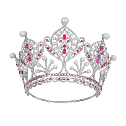 Krone Kronen-Diadem Mode Stirnbänder Brautkronen Kristall Strass Krone Barock Vintage Hochzeit Tiaras Braut Haarschmuck Kronen Kopfbedeckung Geeignete Mädchen Geburtstag Tiara(Red) von PZOFERLIN