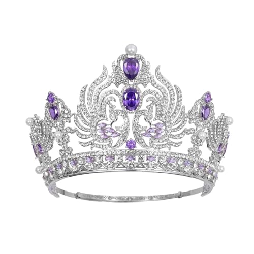 Krone Kronen-Diadem Mode Stirnbänder Brautkronen Krone Braut Kopfbedeckung Barock Zirkon Tiaras Geburtstag Königin Party, Mädchen Geburtstag Tiara(Purple) von PZOFERLIN