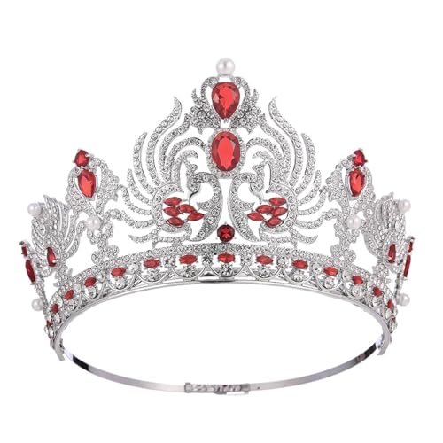 Krone Kronen-Diadem Mode Stirnbänder Brautkronen Krone Braut Kopfbedeckung Barock Zirkon Tiaras Geburtstag Königin Party, Mädchen Geburtstag Tiara(Red) von PZOFERLIN