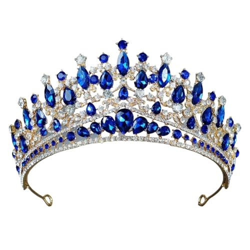 Krone Kronen-Diadem Mode Stirnbänder Brautkronen Krone Hochzeit Party Haarschmuck Braut Kristall Krone Haarschmuck(Blue Gold) von PZOFERLIN