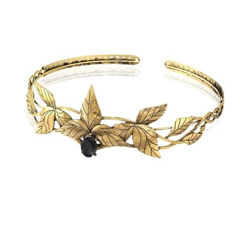Krone Kronen-Diadem Mode Stirnbänder Brautkronen Krone Party Göttin Metallblatt mit Kristallkrone Elfenkopfschmuck(Gold Black) von PZOFERLIN