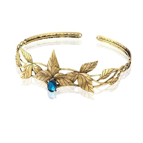 Krone Kronen-Diadem Mode Stirnbänder Brautkronen Krone Party Göttin Metallblatt mit Kristallkrone Elfenkopfschmuck(Gold Blue) von PZOFERLIN